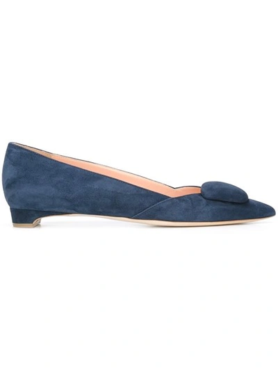 Rupert Sanderson Aga Point-toe Suede Flats In Navy