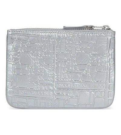 Shop Comme Des Garçons Embossed Small Metallic Leather Pouch In Silver Emb