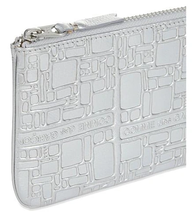 Shop Comme Des Garçons Embossed Small Metallic Leather Pouch In Silver Emb