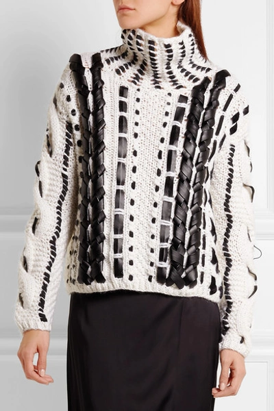 Shop Altuzarra Caravan Leather-trimmed Cable-knit Wool-blend Sweater