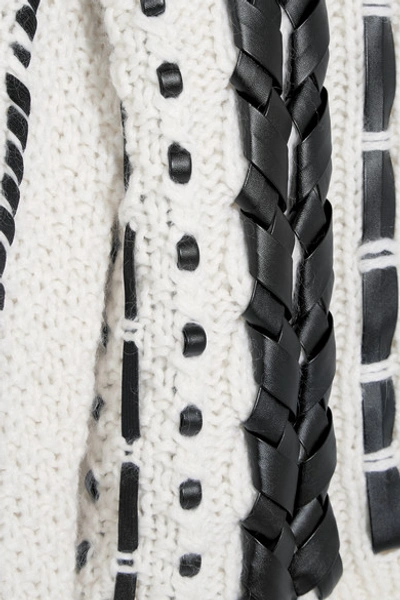Shop Altuzarra Caravan Leather-trimmed Cable-knit Wool-blend Sweater
