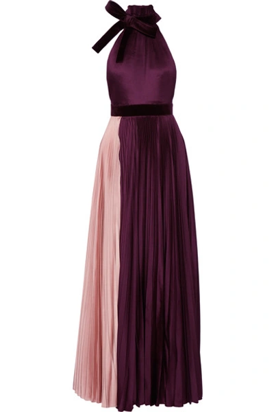 Roksanda Wykeham Velvet-trimmed Plissé Silk-blend Satin Gown