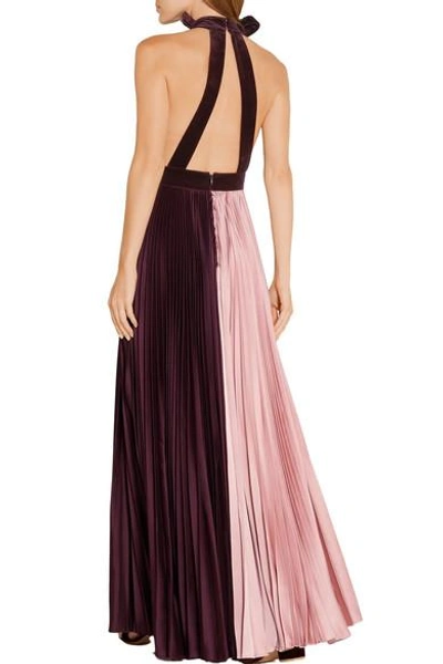 Shop Roksanda Wykeham Velvet-trimmed Plissé Silk-blend Satin Gown