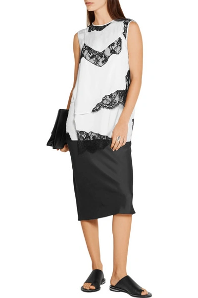 Shop Dkny Layered Lace-trimmed Stretch-silk Blouse