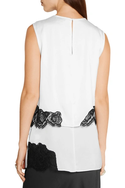 Shop Dkny Layered Lace-trimmed Stretch-silk Blouse