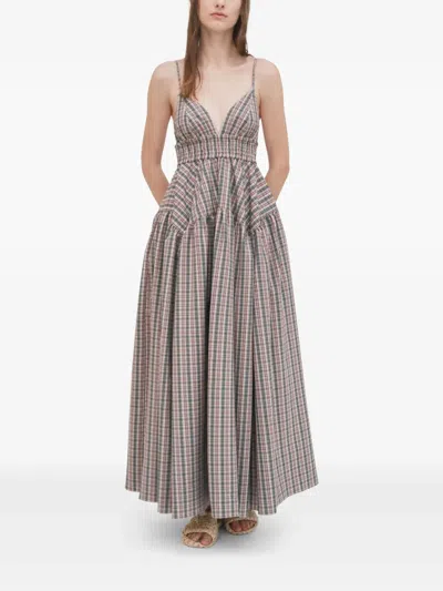 Rosetta Getty Plaid Gathered Peplum Maxi Camisole Dress In Multi