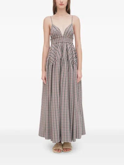 Rosetta Getty Plaid Gathered Peplum Maxi Camisole Dress In Multi