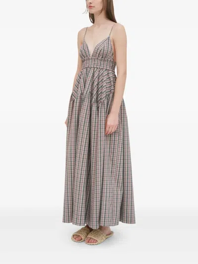 Rosetta Getty Plaid Gathered Peplum Maxi Camisole Dress In Multi