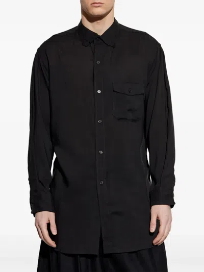 Yohji Yamamoto Asymmetric-hem Cotton Shirt In Black