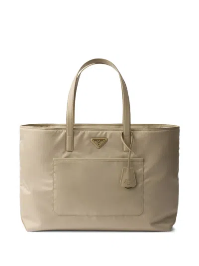 Prada Re-edition 1978 Large Re-nylon And Saffiano Leather Tote Bag In Neutrals
