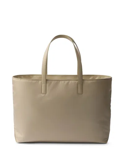 Prada Re-edition 1978 Large Re-nylon And Saffiano Leather Tote Bag In Neutrals