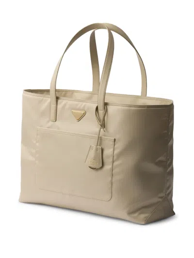 Prada Re-edition 1978 Large Re-nylon And Saffiano Leather Tote Bag In Neutrals