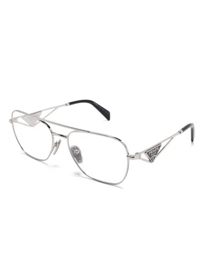 Prada Triangle-logo Glasses In Grey