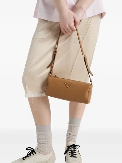 Prada Medium Leather Top-handle Bag With Padlock In Brown