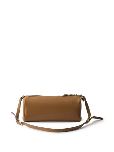 Prada Medium Leather Top-handle Bag With Padlock In Brown