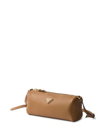Prada Medium Leather Top-handle Bag With Padlock In Brown