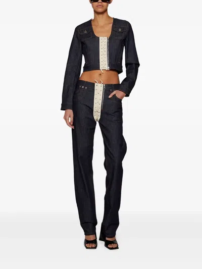 Jean Paul Gaultier Lace-up Cropped Denim Jacket In Blue