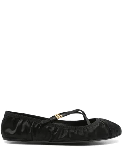 Dolce & Gabbana 5mm Criss Cross Nappa Ballerina Flats In Black