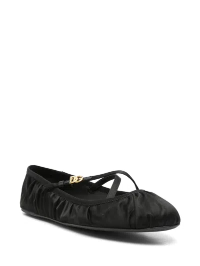 Dolce & Gabbana 5mm Criss Cross Nappa Ballerina Flats In Black
