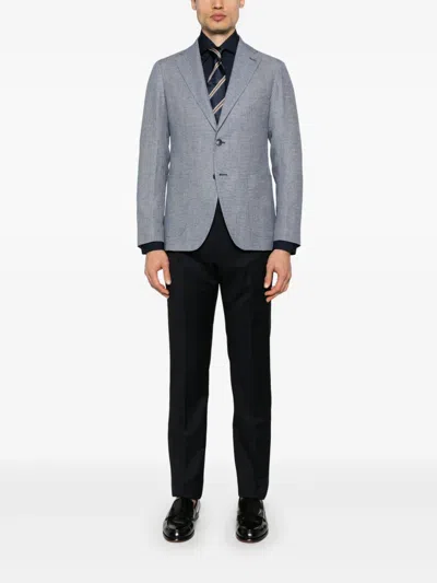 Tagliatore Notched-lapels Single-breasted Blazer In Blue
