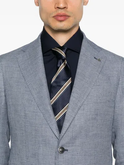 Tagliatore Notched-lapels Single-breasted Blazer In Blue