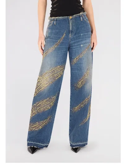 Roberto Cavalli Jeans With Rhinestoned Zebra Pattern In Blue