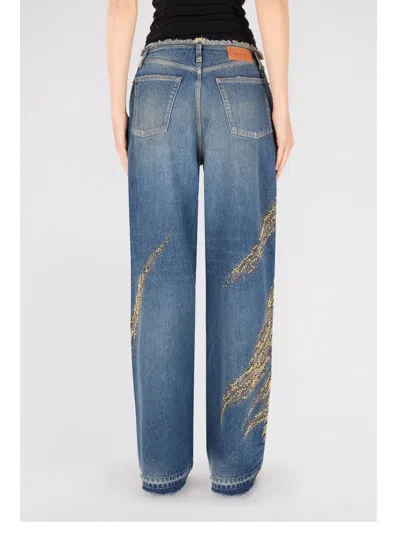Roberto Cavalli Jeans With Rhinestoned Zebra Pattern In Blue