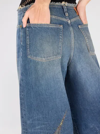 Roberto Cavalli Jeans With Rhinestoned Zebra Pattern In Blue