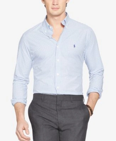 Polo Ralph Lauren Slim-fit Men's Long Sleeve Stretch Poplin Shirt In White Blue