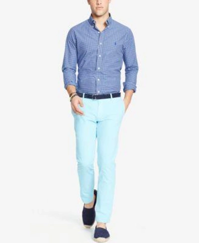 Shop Polo Ralph Lauren Men's Men's Long Sleeve Checked Poplin Shirt In White Blue