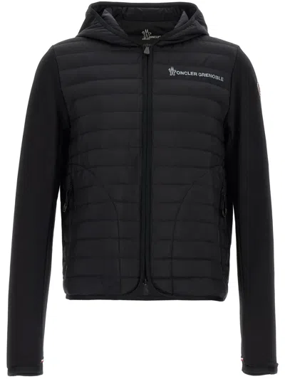 Moncler Striped Detailing Cotton Blend Hooded Jacket In Black