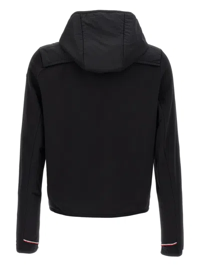 Moncler Striped Detailing Cotton Blend Hooded Jacket In Black