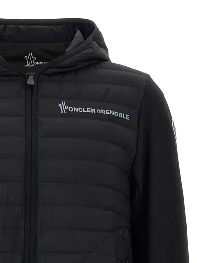 Moncler Striped Detailing Cotton Blend Hooded Jacket In Black