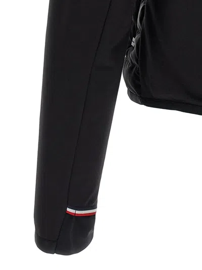 Moncler Striped Detailing Cotton Blend Hooded Jacket In Black