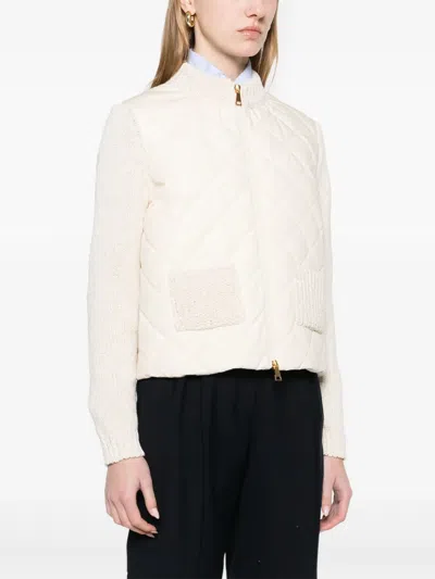 Moncler Long-sleeved Down Jacket In Neutrals