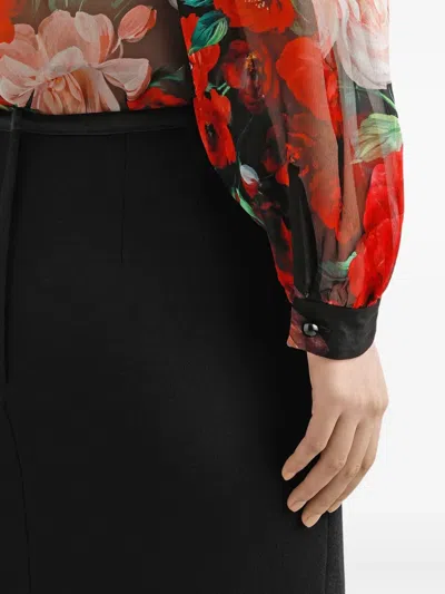 Dolce & Gabbana Shirt With Bow In Chiffon With Floral Print In Black