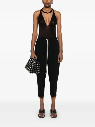 Rick Owens Womens Black Astaires Drawstring Crop-leg High-rise Wool Trouser In Black