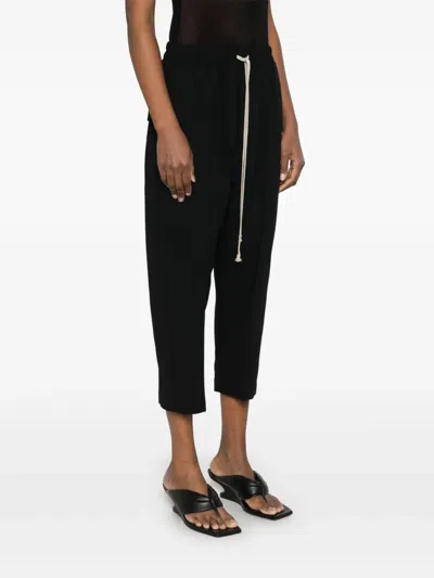 Rick Owens Womens Black Astaires Drawstring Crop-leg High-rise Wool Trouser In Black