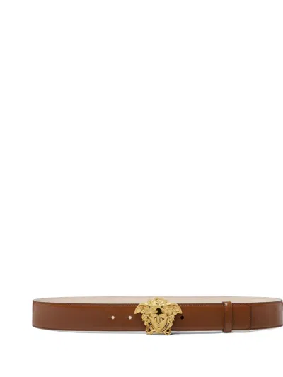 Versace La Medusa Leather Belt In Brown