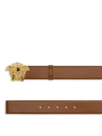 Versace La Medusa Leather Belt In Brown