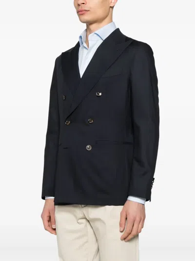 Montecore Tailored Black Double-breasted Jacket In Blue