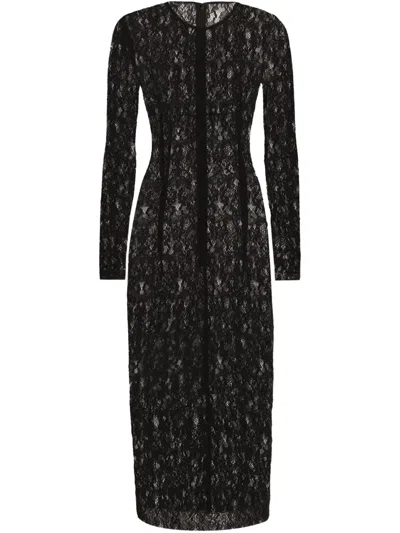 Dolce & Gabbana Floral-lace Midi Dress In Black