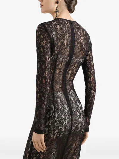 Dolce & Gabbana Floral-lace Midi Dress In Black