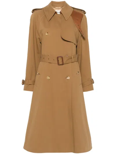 Chloé Long Water-repellent Beige Trench Coat In Cotton Gabardine In Neutrals