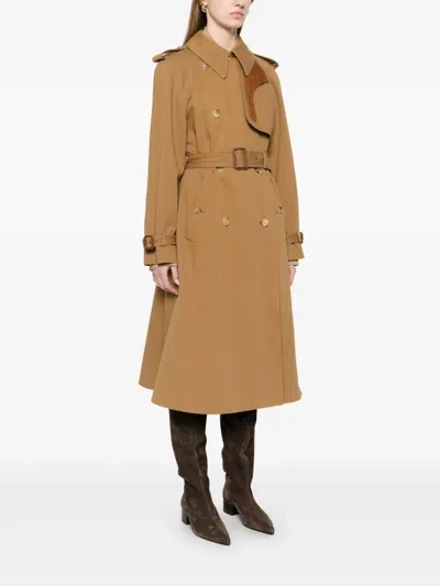 Chloé Long Water-repellent Beige Trench Coat In Cotton Gabardine In Neutrals