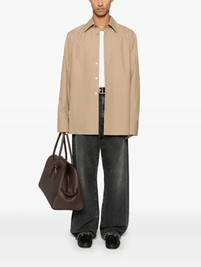 Gucci Beige Shirt With Classic Collar And Tonal Logo Lettering Embroidery On The Front In Cotton Man In Neutral