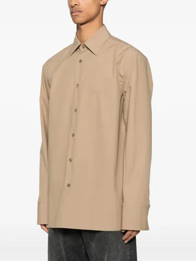 Gucci Beige Shirt With Classic Collar And Tonal Logo Lettering Embroidery On The Front In Cotton Man In Neutral