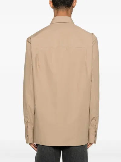 Gucci Beige Shirt With Classic Collar And Tonal Logo Lettering Embroidery On The Front In Cotton Man In Neutral