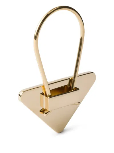Prada Triangle-logo Keyring In Gold