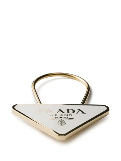 Prada Triangle-logo Keyring In Gold